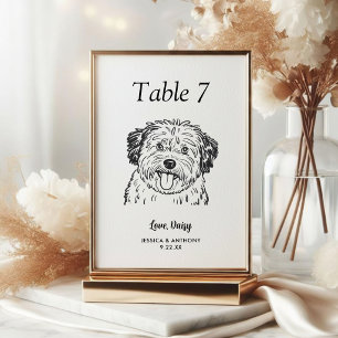 Tarjeta De Mesa Boda de Perro Simple en Blanco y Negro