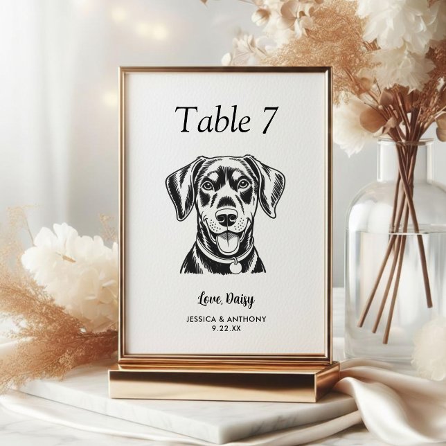 Tarjeta De Mesa Boda de Perro Simple en Blanco y Negro (Subido por el creador)