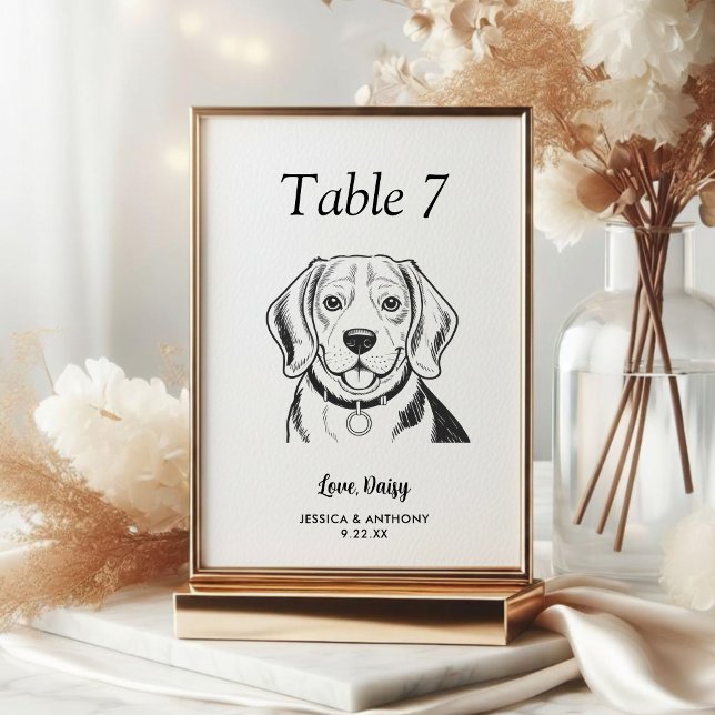 Tarjeta De Mesa Boda de Perro Simple en Blanco y Negro (Subido por el creador)