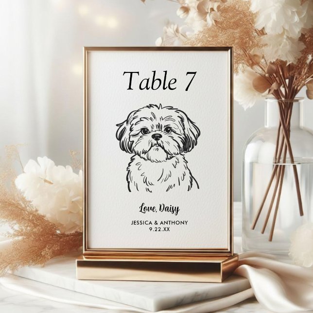 Tarjeta De Mesa Boda de Perro Simple en Blanco y Negro (Subido por el creador)