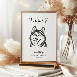 Tarjeta De Mesa Boda de Perro Simple en Blanco y Negro