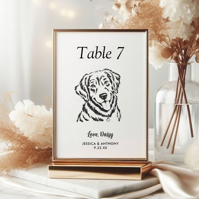 Tarjeta De Mesa Boda de Perro Simple en Blanco y Negro (Subido por el creador)