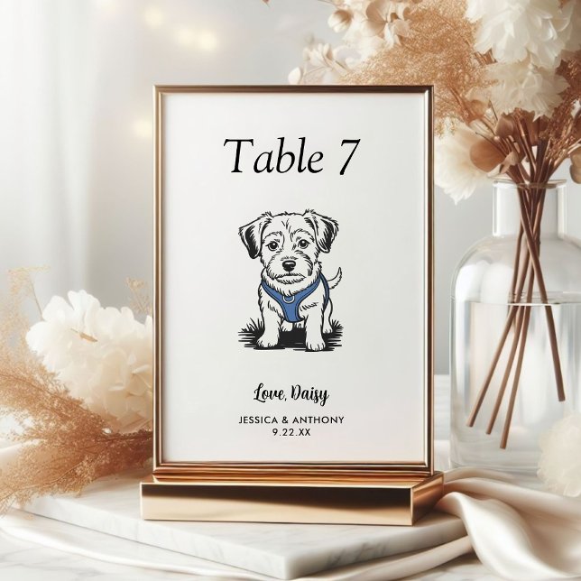 Tarjeta De Mesa Boda de Perro Simple en Blanco y Negro (Subido por el creador)