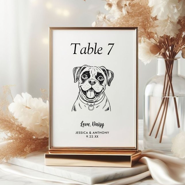 Tarjeta De Mesa Boda de Perro Simple en Blanco y Negro (Subido por el creador)