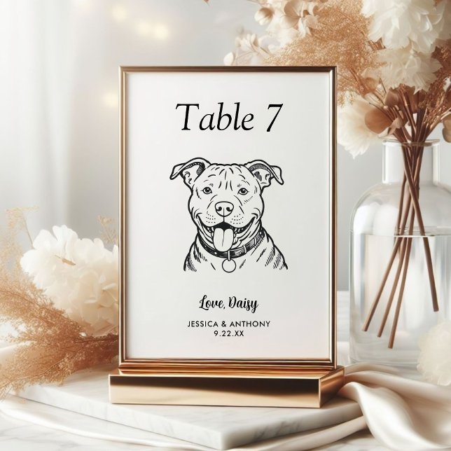Tarjeta De Mesa Boda de Perro Simple en Blanco y Negro (Subido por el creador)
