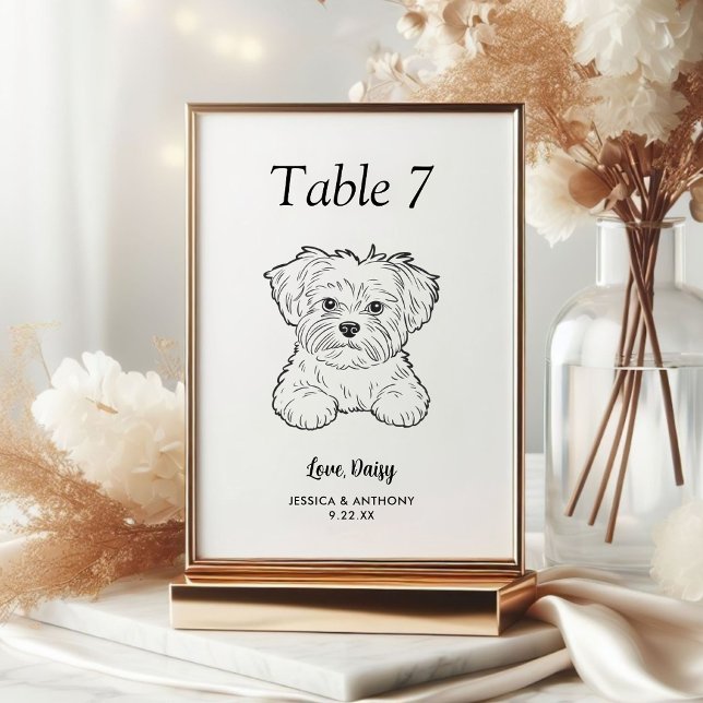 Tarjeta De Mesa Boda de Perro Simple en Blanco y Negro (Subido por el creador)