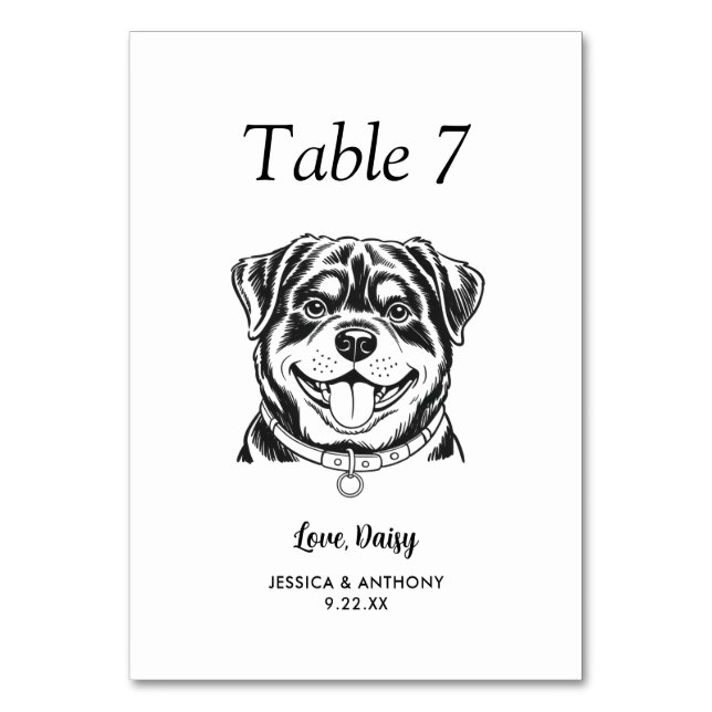 Tarjeta De Mesa Boda de Perro Simple en Blanco y Negro (Anverso)