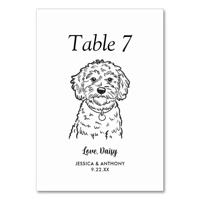 Tarjeta De Mesa Boda de Perro Simple en Blanco y Negro (Anverso)
