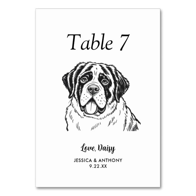Tarjeta De Mesa Boda de Perro Simple en Blanco y Negro (Anverso)
