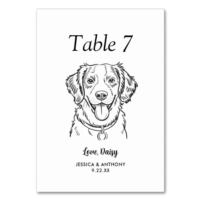 Tarjeta De Mesa Boda de Perro Simple en Blanco y Negro (Anverso)