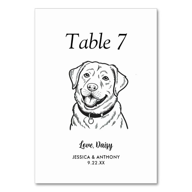 Tarjeta De Mesa Boda de Perro Simple en Blanco y Negro (Anverso)