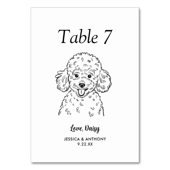 Tarjeta De Mesa Boda de Perro Simple en Blanco y Negro (Anverso)