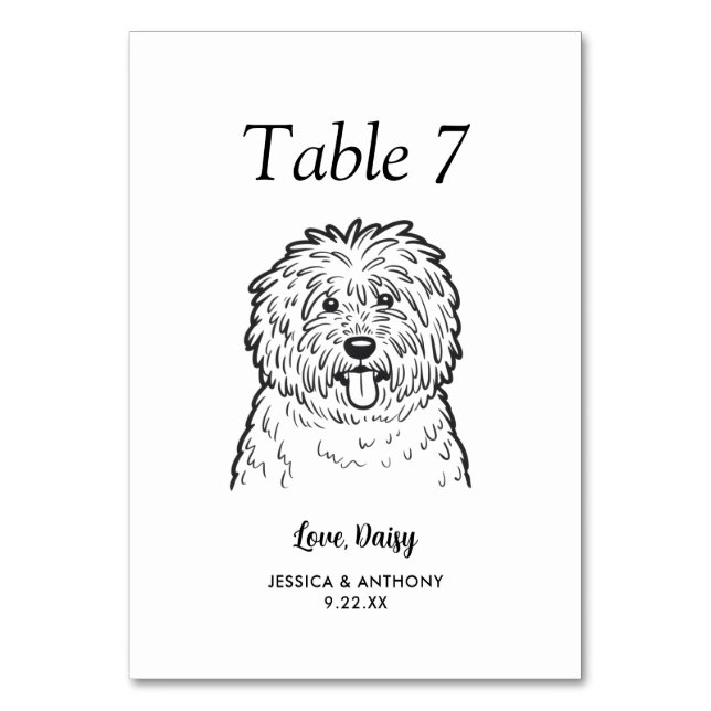 Tarjeta De Mesa Boda de Perro Simple en Blanco y Negro (Anverso)