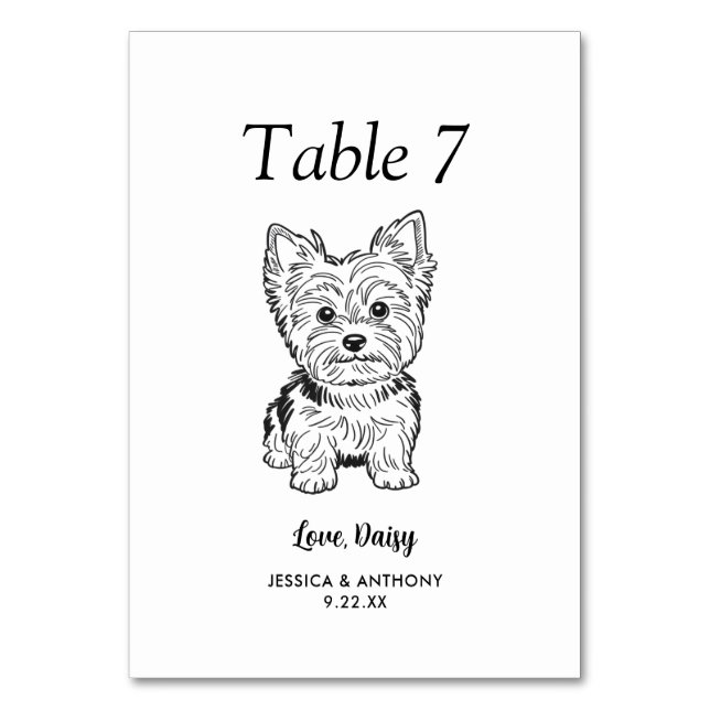 Tarjeta De Mesa Boda de Perro Simple en Blanco y Negro (Anverso)