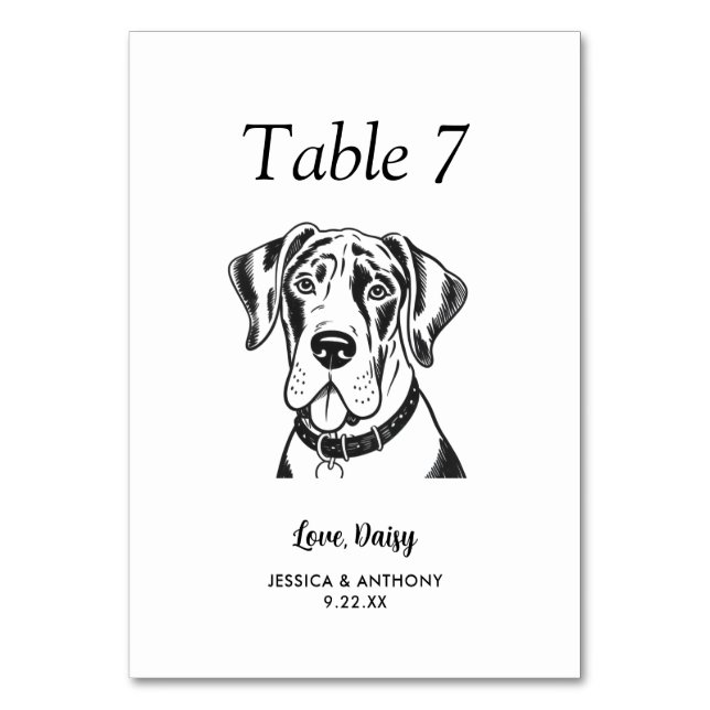 Tarjeta De Mesa Boda de Perro Simple en Blanco y Negro (Anverso)