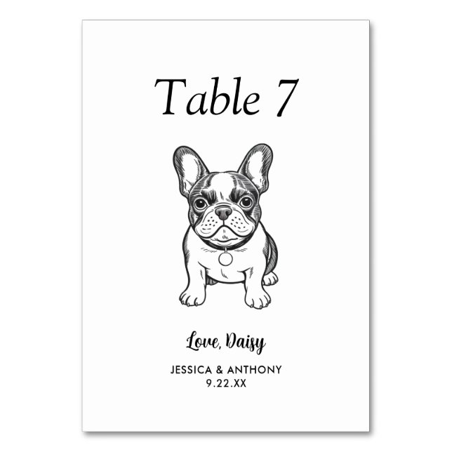 Tarjeta De Mesa Boda de Perro Simple en Blanco y Negro (Anverso)