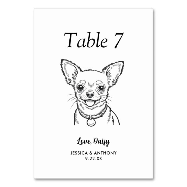 Tarjeta De Mesa Boda de Perro Simple en Blanco y Negro (Anverso)