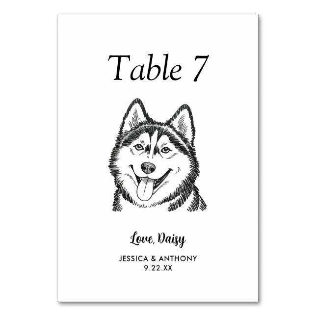 Tarjeta De Mesa Boda de Perro Simple en Blanco y Negro (Anverso)