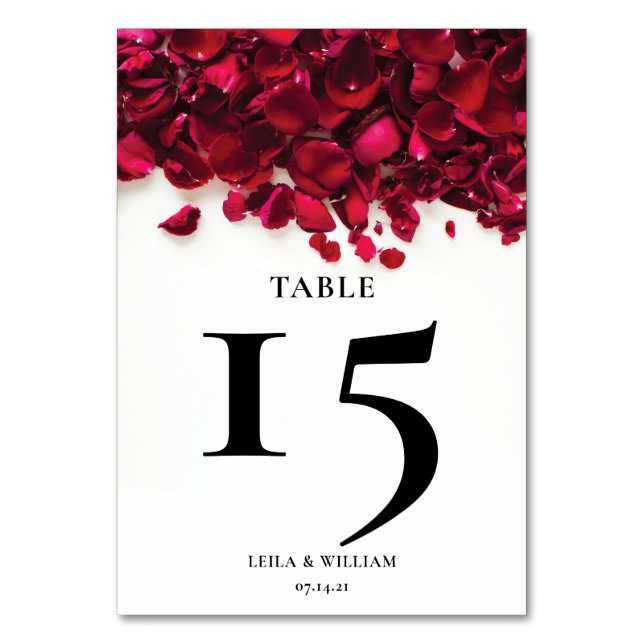 Tarjeta De Mesa Boda de pétalos rojos rosas (Anverso)