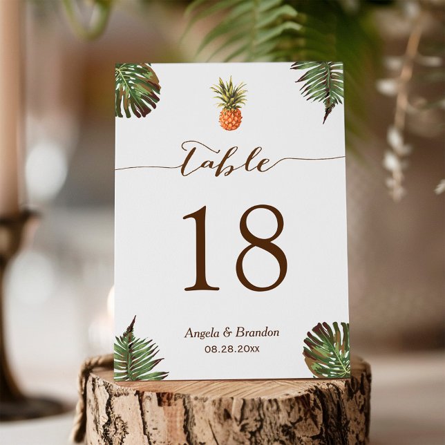Tarjeta De Mesa Boda de piña de hojas tropicales Número de tabla (Subido por el creador)