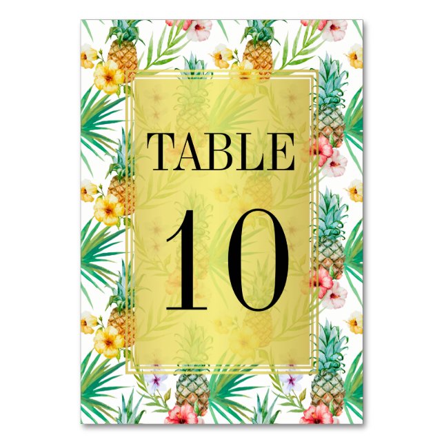 Tarjeta De Mesa Boda de piña tropical e Hibiscus Número de tabla (Anverso)