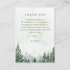 Tarjeta De Mesa Boda de Pine Forest de acuarela Rusa Gracias