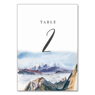 Tarjeta De Mesa Boda de pino de las montañas azul acuarela