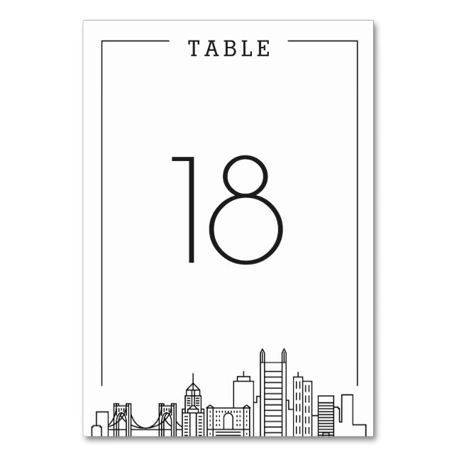 Tarjeta De Mesa Boda de Pittsburgh | Número de tabla (Anverso)