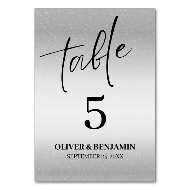 Tarjeta De Mesa Boda de plata metálica (Anverso)