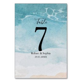 Tarjeta De Mesa Boda de playa azul de verano