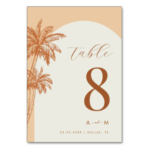 Tarjeta De Mesa Boda de Playa con Monograma de Marfil de Palm Tree