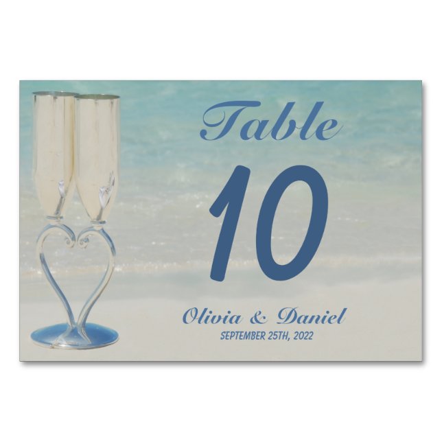 Tarjeta De Mesa Boda de playa de destino elegante (Anverso)