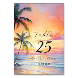 Tarjeta De Mesa Boda de playa de destino Sunset