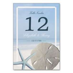 Tarjeta De Mesa Boda de playa de Sand Dollar y Starfish
