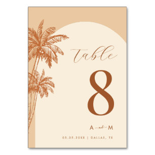 Tarjeta De Mesa Boda de playa en Monograma de Marfil Cálido
