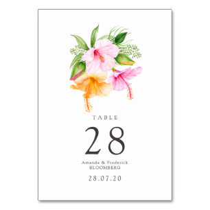 Tarjeta De Mesa Boda de playa floral con acuarela
