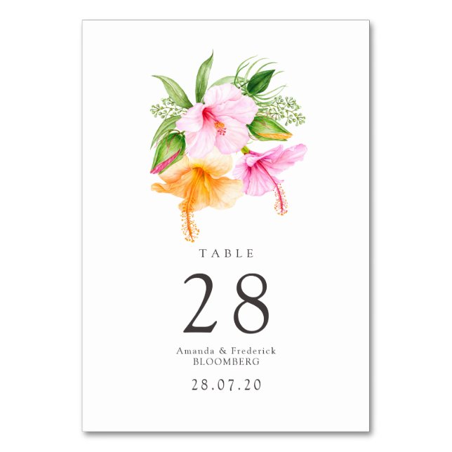 Tarjeta De Mesa Boda de playa floral con acuarela (Anverso)