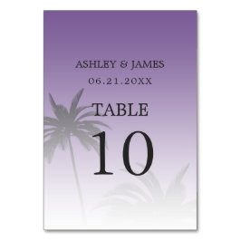 Tarjeta De Mesa Boda de Playa Púrpura Tropical Palm Tree