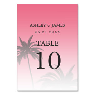 Tarjeta De Mesa Boda de Playa Rosa Tropical Palm Tree