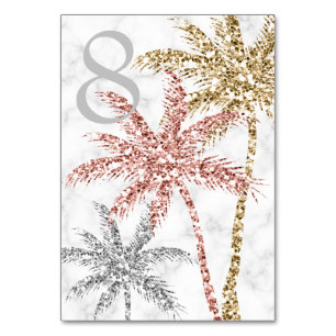 Tarjeta De Mesa Boda de playa Tres hojas de palmera de mármol dora