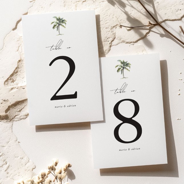 Tarjeta De Mesa Boda de playa tropical con palmeras mínimas (Subido por el creador)