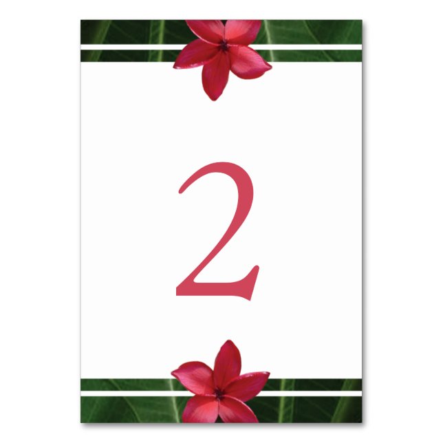 Tarjeta De Mesa Boda de Plumeria Frangipani Roja (Anverso)