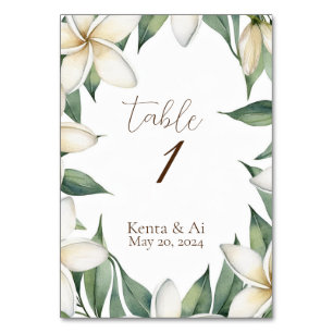 Tarjeta De Mesa Boda de Plumeria personalizada