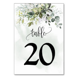 Tarjeta De Mesa Boda de polvo verde de color de agua Eucalyptus