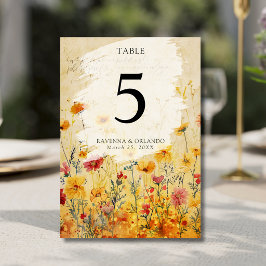 Tarjeta De Mesa Boda de pradera de flores silvestres coloridas de