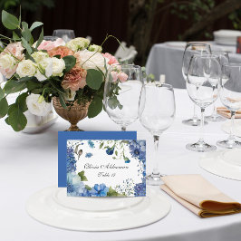 Tarjeta De Mesa Boda de presupuesto floral bohemio azul-violeta