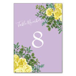 Tarjeta De Mesa Boda de Primavera Elegante Amarillo y Morado Vinta