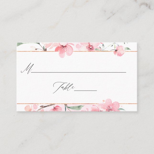 Tarjeta De Mesa Boda de Primavera Geométrica con flores de cerezo  (Anverso)