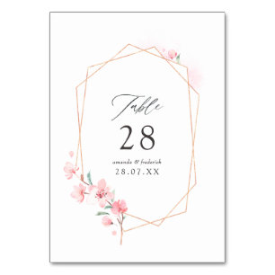 Tarjeta De Mesa Boda de Primavera Geométrica con flores de cerezo