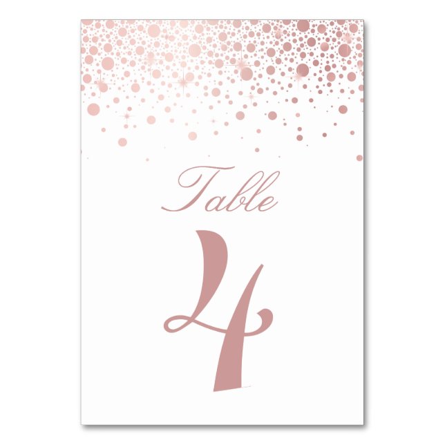 Tarjeta De Mesa Boda de puntos de confeti de lámina de oro rosa fa (Anverso)